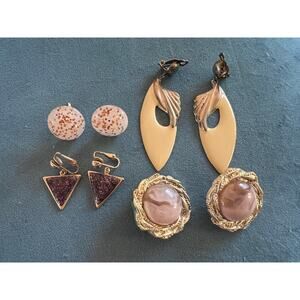 Lot of 4 Vintage Clip-On Earrings – Art Deco, Lucite, Statement, 80s, Screwback